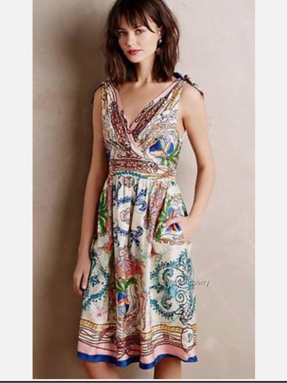 Anthropologie Collete Dinnigan Cream Multi Paisley Midi Dress
